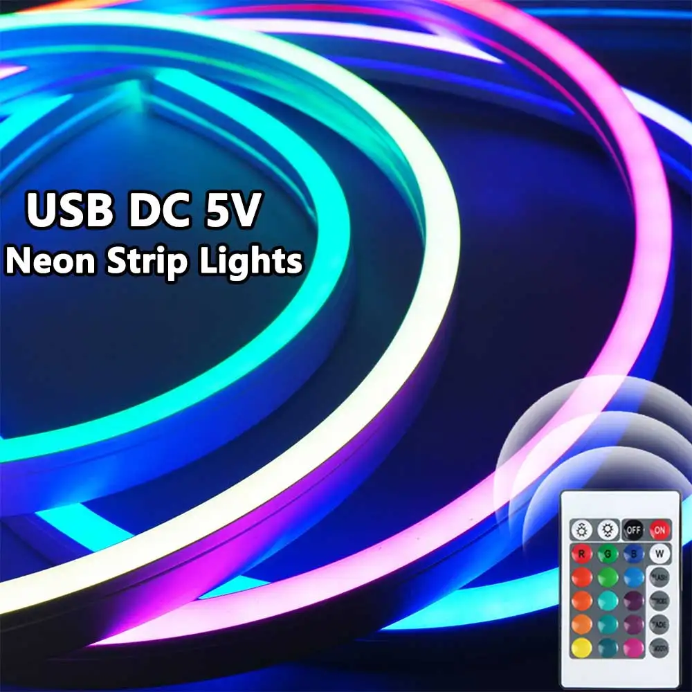 RGB Neon Strip Lights DC5V USB LED Strip 1M/2M/3M/4M/5M IP65 Waterproof Neon Strip For Party Home Decortion Lighting Color