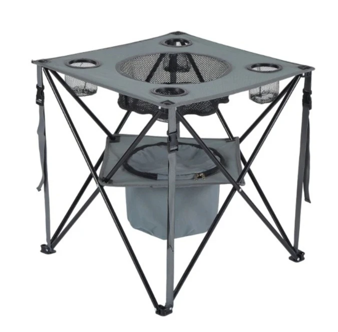 Dual Use Foldable Ice Cooler Table with Cup Rings Lightweight Multi Desk for Home Beach Camping Picnic BBQ