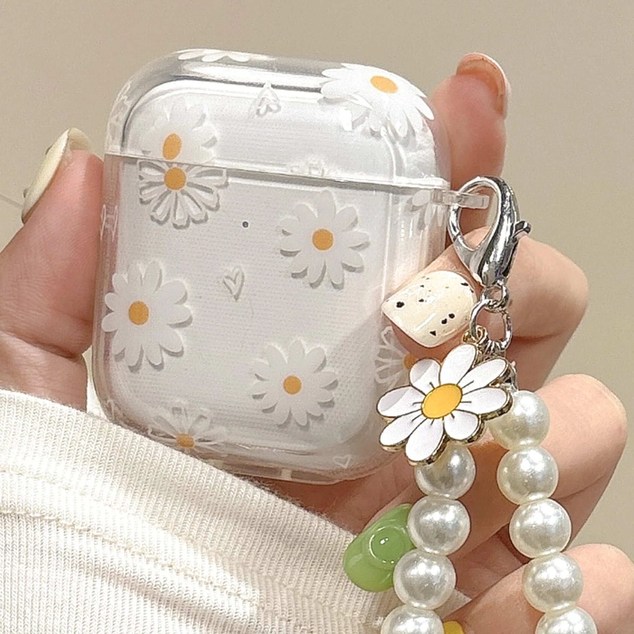 Wireless Bluetooth case for AirPods 4 3 1/2 AirPod pro 3 pro2 case tpu flower pattern earphone cover with imitation pearl chai