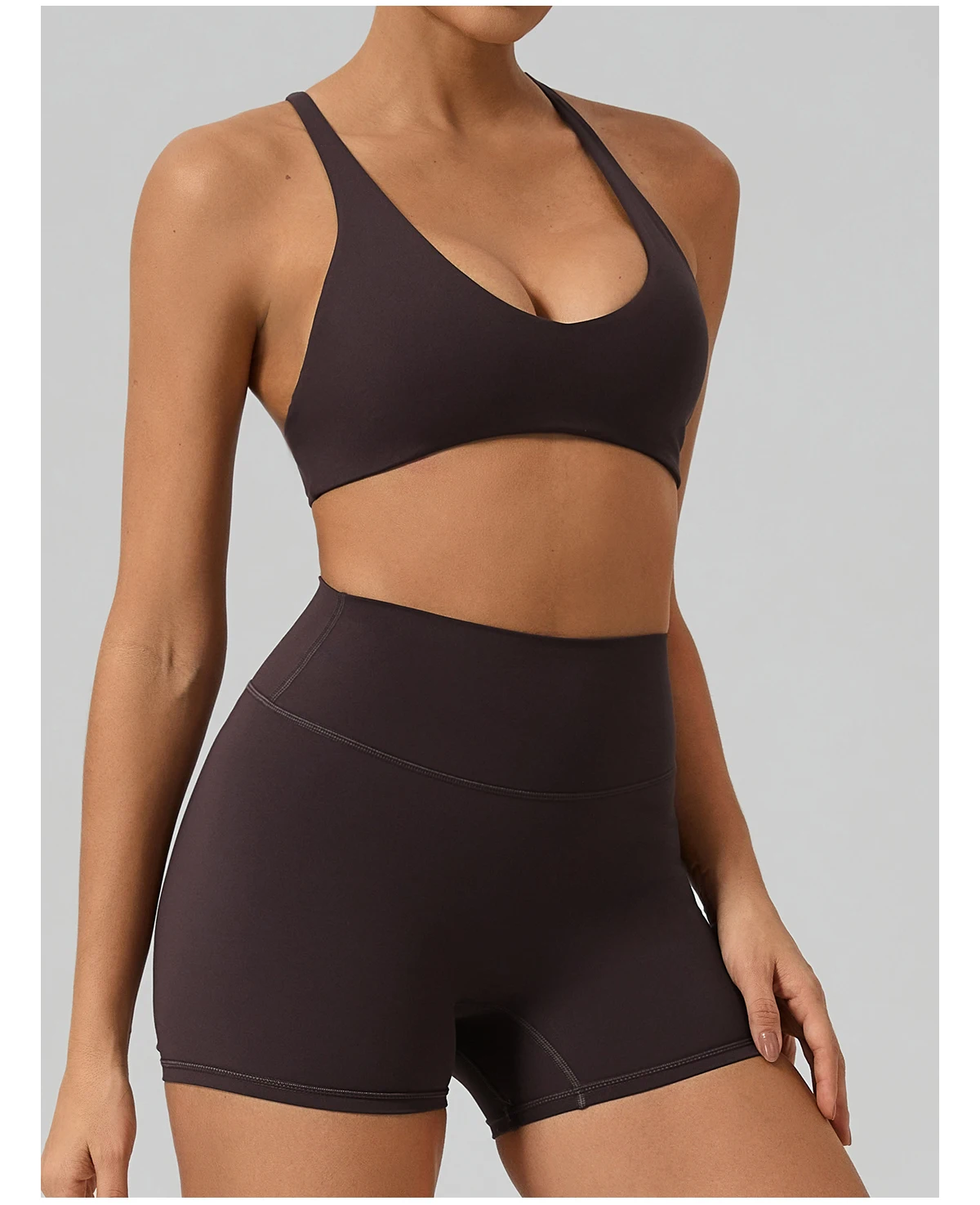 Hearuisavy Fitness-Set 2-teilig Damen Sport-BH mit Überkreuz-Rücken Yoga-BH Atmungsaktiv Schnelltrocknend Hochgeschnittene Enge Workout-Shorts – Detail 16