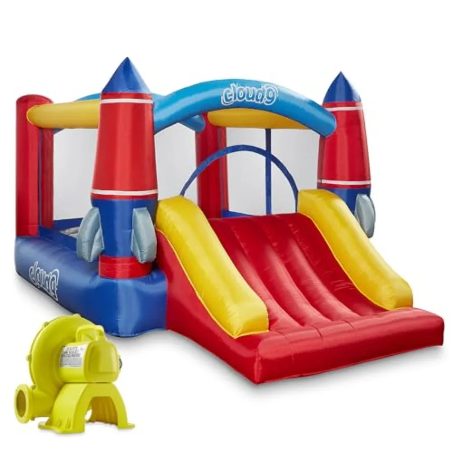

Inflatable Bounce House and Blower Rocket Theme Bouncer for with Slide Includes Stakes and Repair Patches