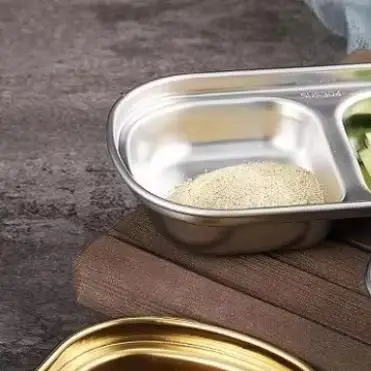 Plato de cena de estilo coreano de acero inoxidable 304, plato de inmersión dorado, plato para salsa, vajilla para barbacoa, vajilla multifuncional