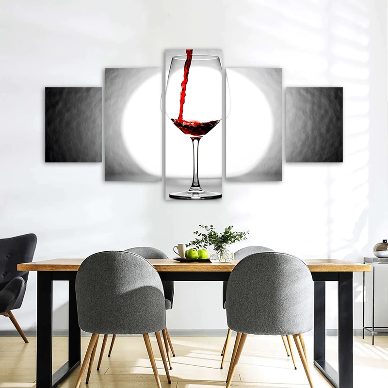 5 Panels Wine Glasses Posters Decorative Painting Canvas Prints Wall Art Picture For Living Room Home Decoration NO FRAME