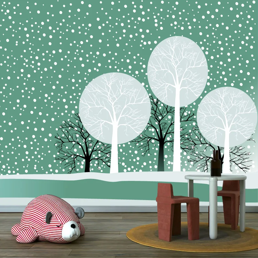 Custom Modern Peel and Stick Wallpaper for Living Room Wall Papers Home Decor Art Walls Renovation Winter Trees Background Mural