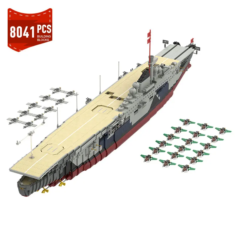 MOC Graf Zeppelin Germany Kriegsmarine Military Aircrafts Carrier Building Blocks Assembled Model with Motor Bricks Toy Gift