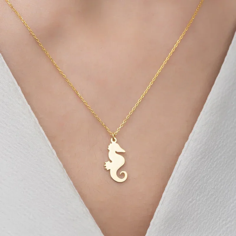 Stainless Steel Jewelry Summer Beach Hippocampus Charms Pendant Choker Necklaces Sea Horse Necklace For Women Wholesale Gifts