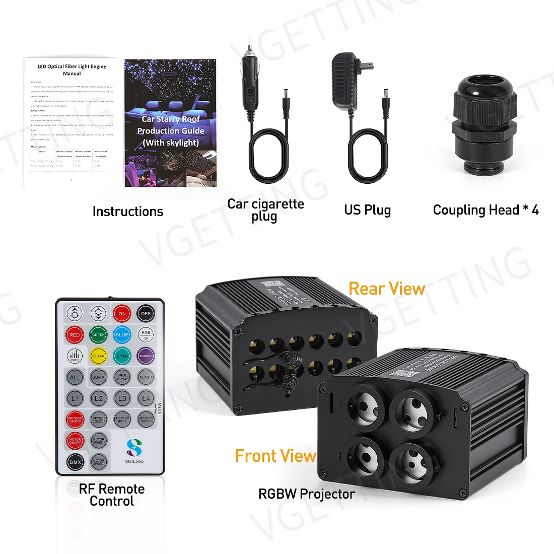4 Poort 32 W Twinkle RGBW Meteor Starlight Headliner Ster Plafondlamp 860 stks Glasvezel Voor Auto Thuis APP & RF Afstandsbediening Sterrenhemel Dak