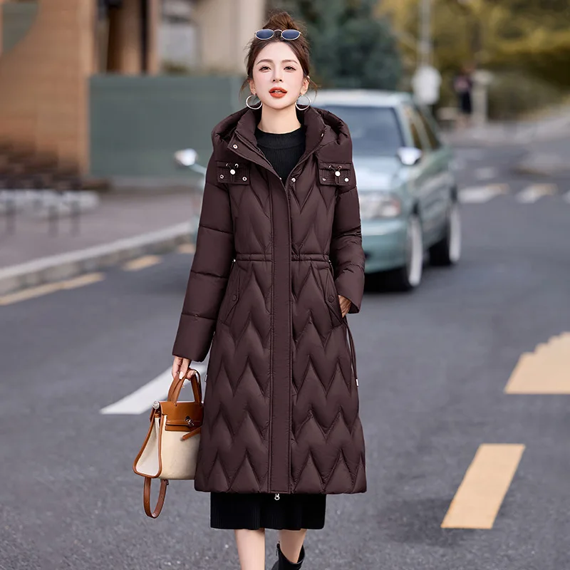 

Women's Hooded Slim-Fit Cotton Jacket Winter Fashion Slimming Thick Warm Long Coat Multi-Functional Over-the-Knee Cotton Outwear