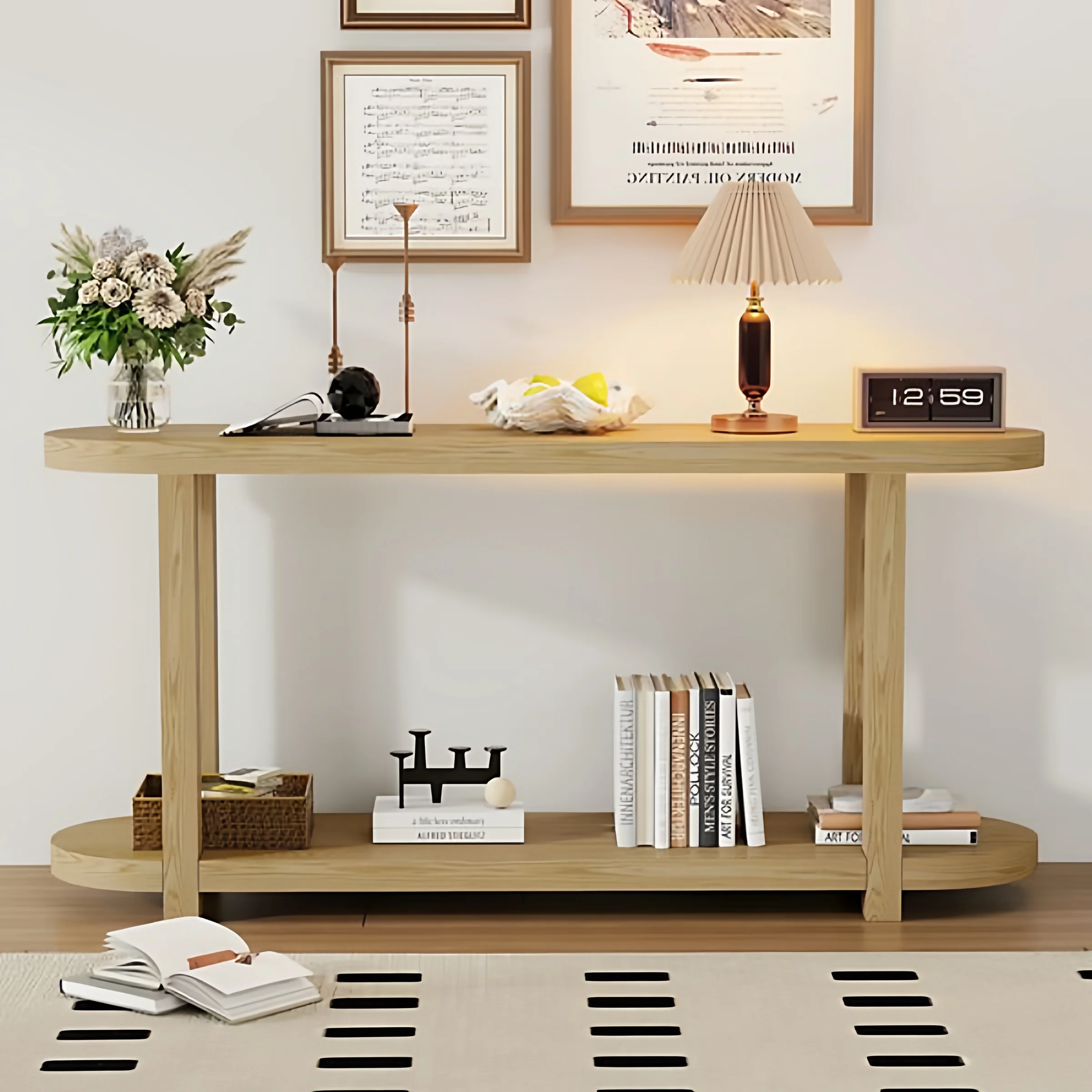 Retro solid wood entrance table strip case household shelf living room sofa back against the wall decorative entrance side table