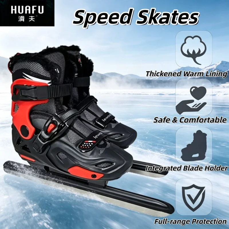 Unisex Adjustable Speed Skates Thermal Fleece Lined Hard‑Shell Ice Skates for Adults Kids Beginners with Stainless Steel Blades