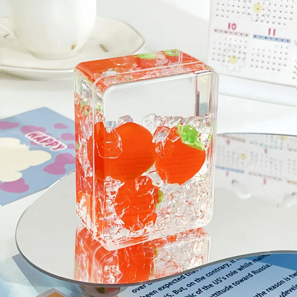 

Transparent Fruit Sand Ornament Heart Shape Rectangular Acrylic Ornament Cute Infused with Oil Oil Flowing Sand Ornament