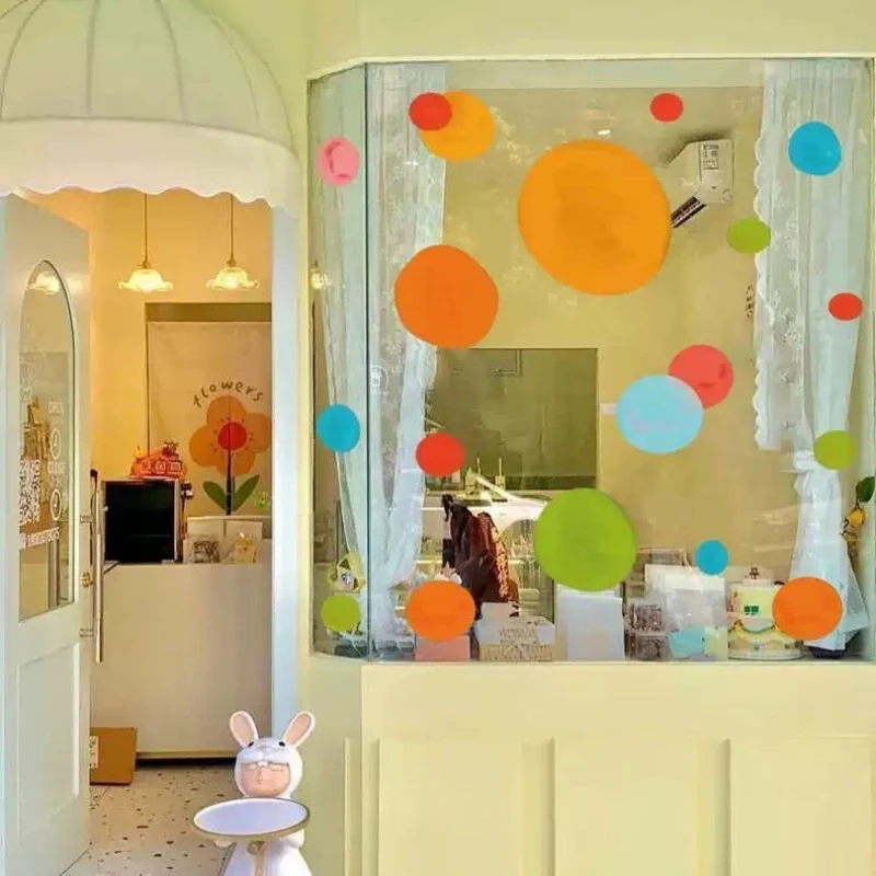 

Spanish Creative Hand Drawn Colored Dot Stickers Shop Glass Doors Showcase Decorative Patterns Electrostatic Decorative Films