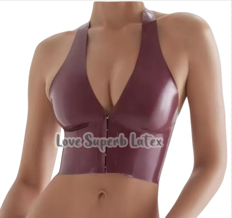 手作り天然ラテックスホルターネックトップコルセットスタイルショートトップセクシーな女性ゴムカスタマイズされたハロウィン