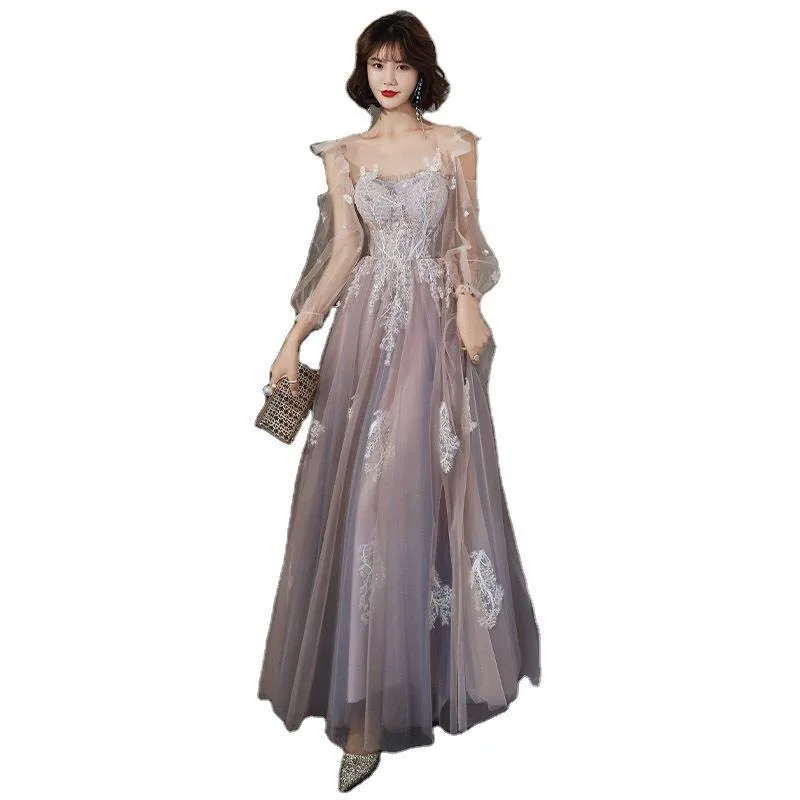 2026 Women's Sequin Banquet Host Embroidery Evening Dress Fashionable and Sexy Dreamy Forest Bridesmaid Engagement Dress