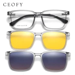 Ceofy Men Glasses Frame Fashion Optical Prescription Eyeglasses Frame Polarized Sun Clip for Night Driving