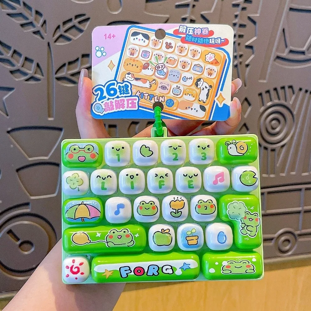 1Pcs 26-Key Animal Diary Keyboard Keychain Resin Cute Style Keyboard Fidget Stress Relief Pendant for Students and Children