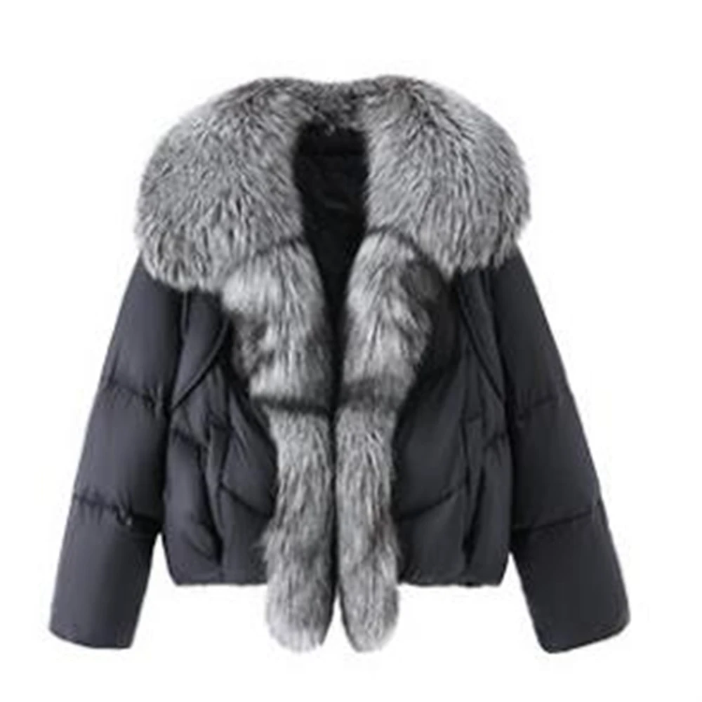 Chaqueta de plumón de pato blanco para mujer, abrigo holgado cálido con cuello de piel de zorro Real Natural, Parkas gruesas de lujo, novedad de invierno 2024