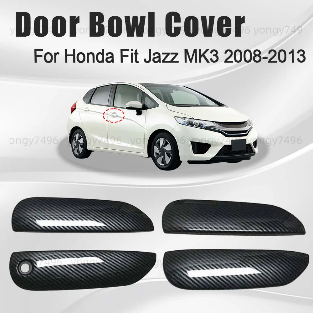 

Car Upgrade Carbon Fiber Chrome Silver Door Bowl Cover For Honda Fit Jazz MK3 2008 2009 2010 2011 2012 2013 Cars Accessories