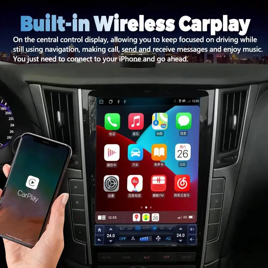أندرويد 13 Qled شاشة لإنفينيتي Q50 Q50L Q50S Q60 Q60S 2014 -2019 سيارة الوسائط المتعددة نظام تحديد المواقع مشغل فيديو وحدة رئيس CarPlay اللاسلكية