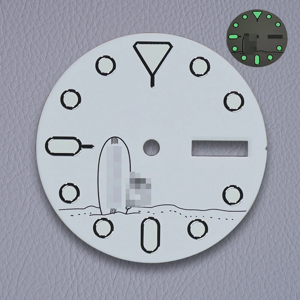 28.5 ミリメートル S ロゴ NH36 漫画犬ダイヤルフィット NH35 ムーブメントグリーン発光ホワイトダイヤル時計修正アクセサリー