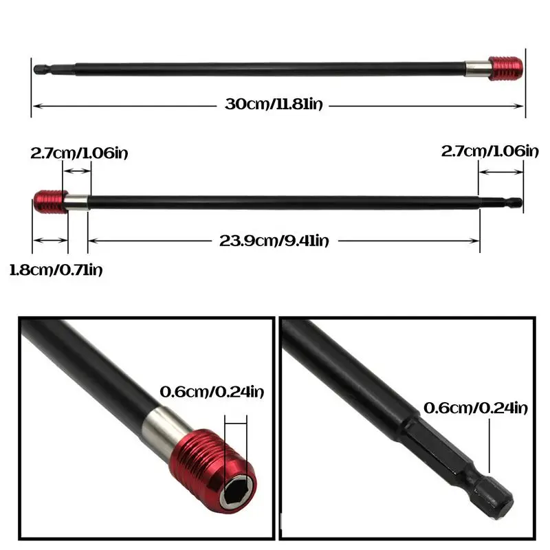 Extension Bit Holder 12-inch Magnetic Drill Bit Extension Bar Multifunctional Drill Bit Extender Attachment For Screwdriver Head