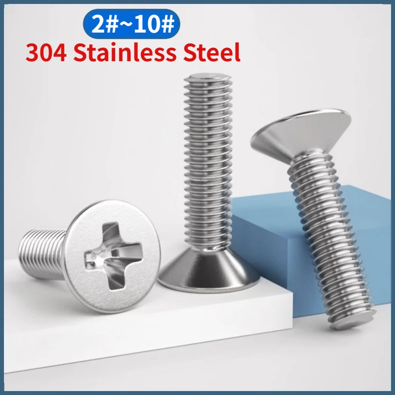 Beicai 2#-56 4#-40 6#-32 8#-32 10#-24 GB819 UNC SUS304 Stainless Steel Phillips Flat Countersunk Screw Bolt