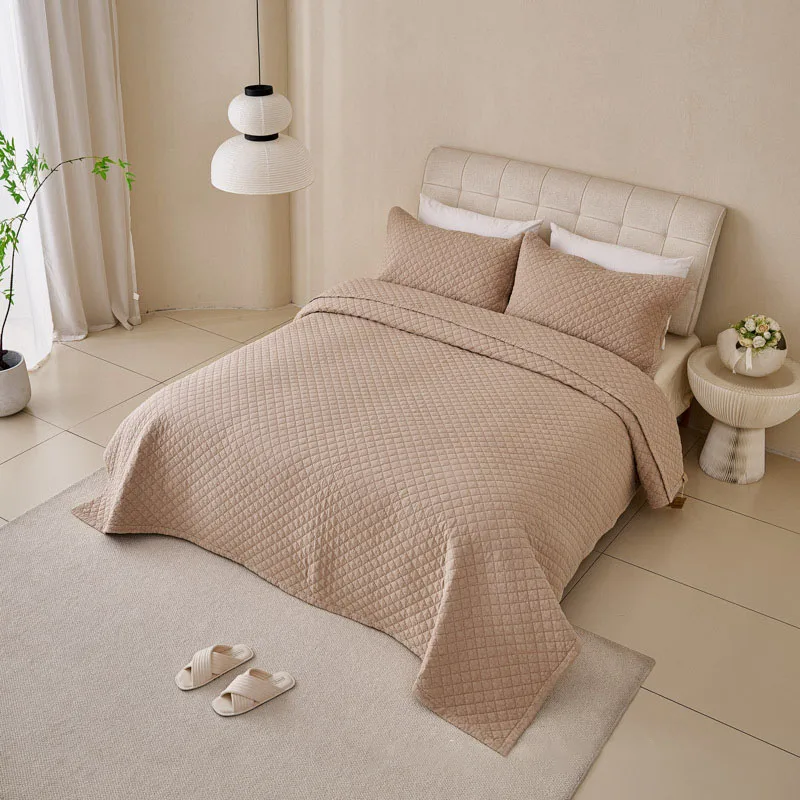 

100% Cotton Sandwashed Quilt 3-Piece Bedspread Set, Ultra Soft Lightweight Coverlet, Solid Color Bedding for All Seasons