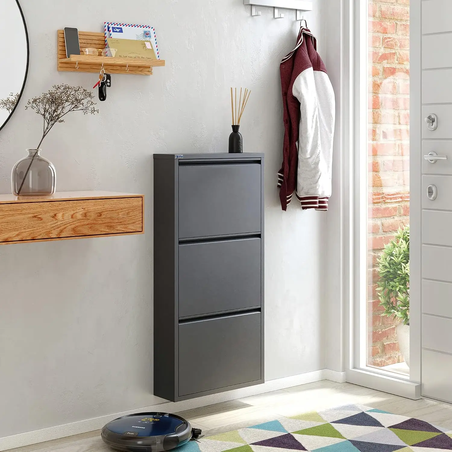 Metal Shoe Cabinet With Cover, 3 Tier Storage Organizer For Entryway & Closet, Space Saving Shelf, 5.91x40.6x19.68