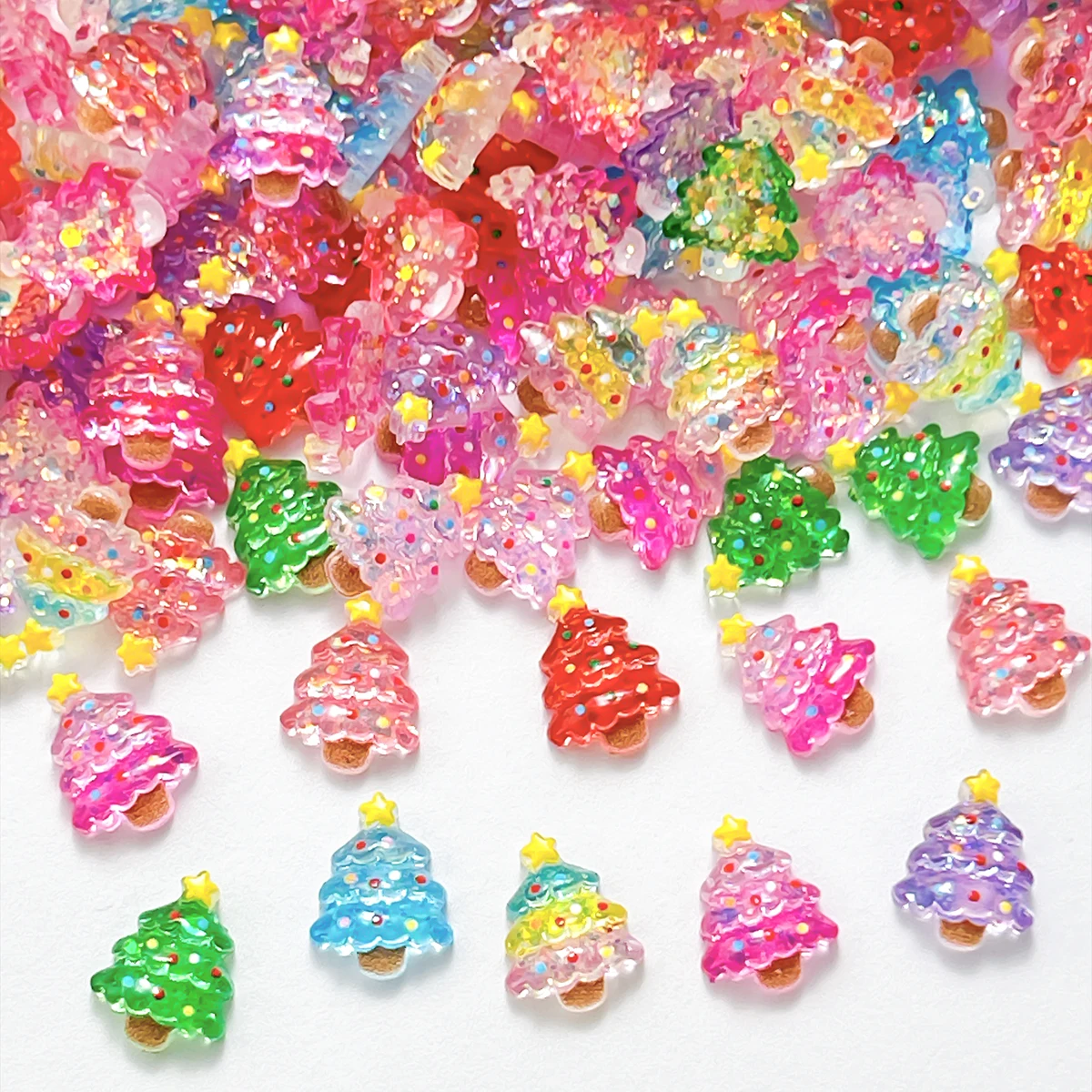 30PCS 3D Luminous Gradient Star Christmas Tree Nail Art Decorations Translucent Colorful Dot Christmas Tree Nail Charms for DIY