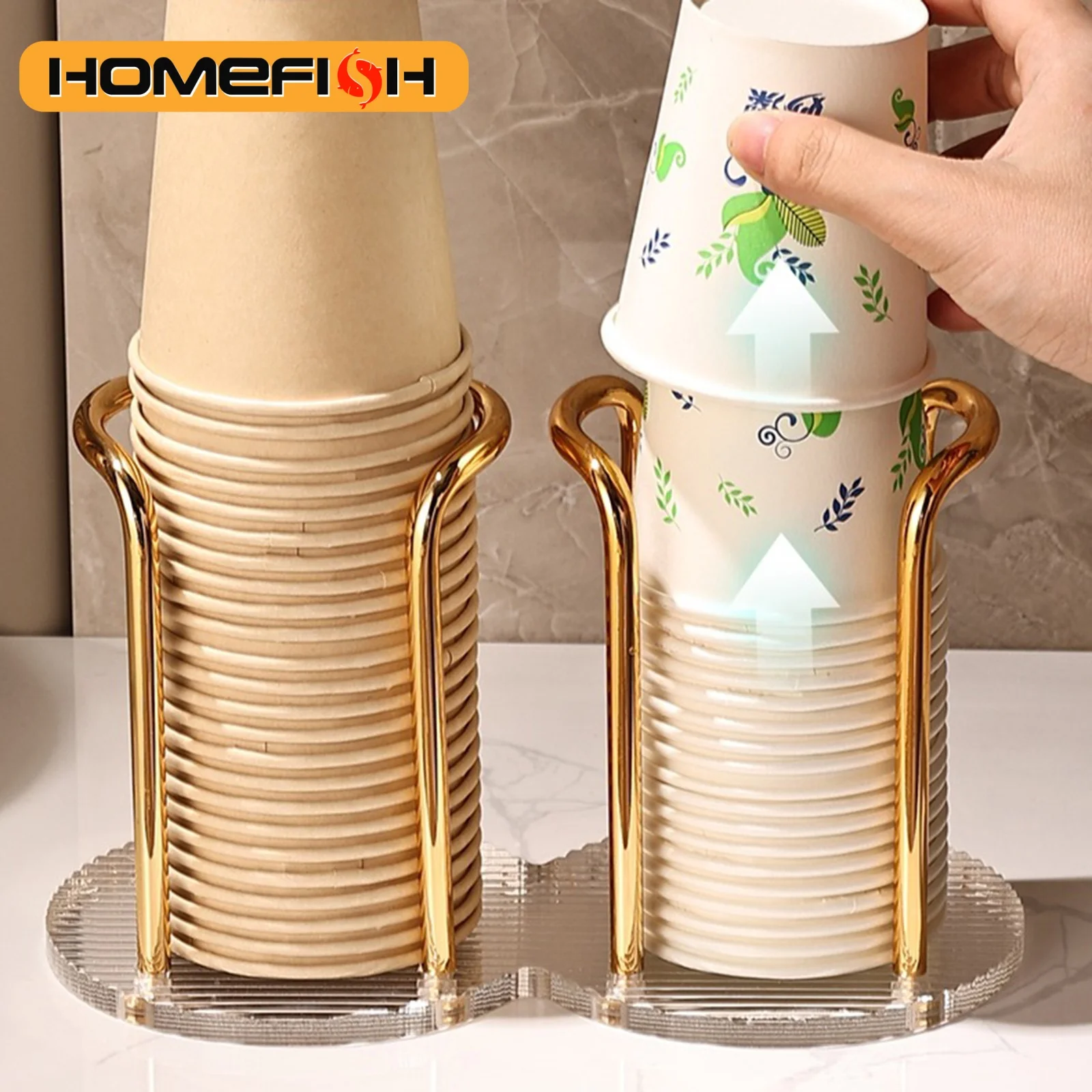 Soporte de pared para vasos desechables, dispensador de vasos de lujo, soporte de exhibición para tazas, organizador de almacenamiento para el hogar, para tazas de agua y té