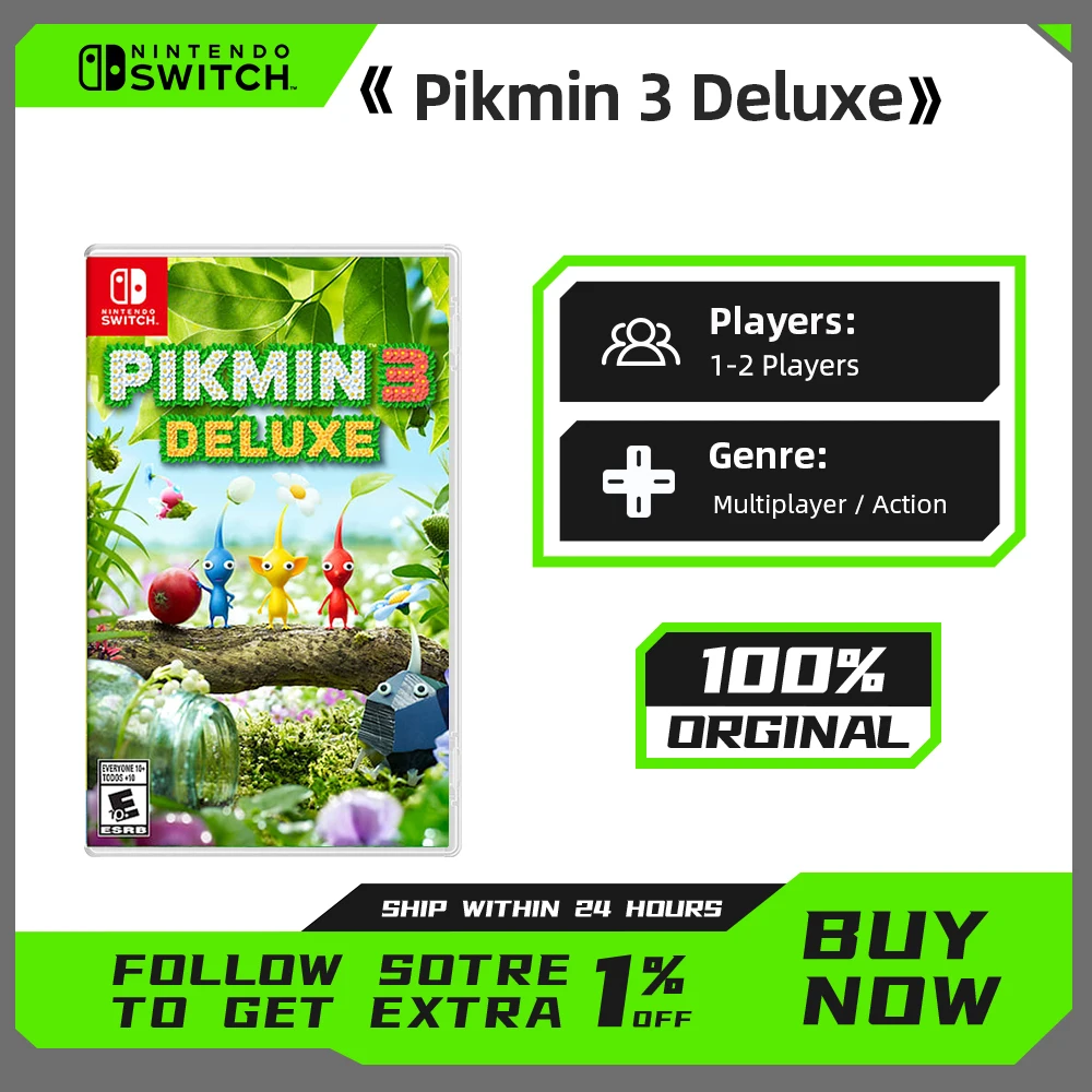 عروض ألعاب Pikmin 3 Deluxe Nintendo Switch 100% من النوع الإستراتيجي لبطاقة الألعاب المادية الرسمية لوحدة تحكم ألعاب Nintendo Switch