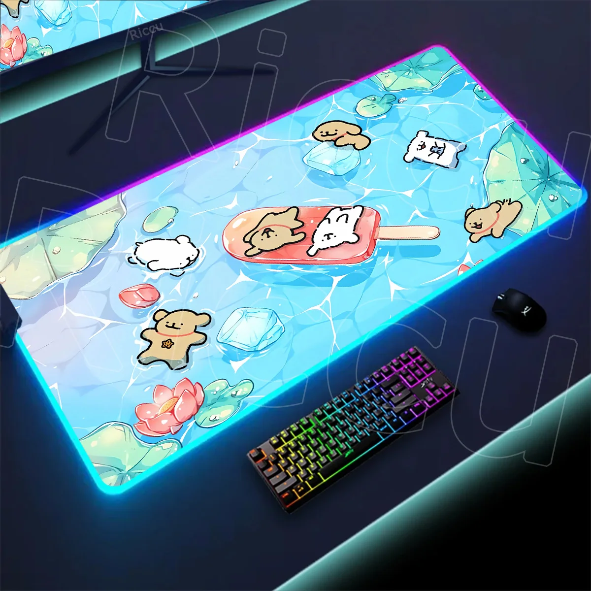 

RGB LED Cartoon Line Dog Laptop Gamer Mouse Pad Computer PC Gaming Accessories Desk Mats Korea Maltese Puppy Cute Dog Mousepad