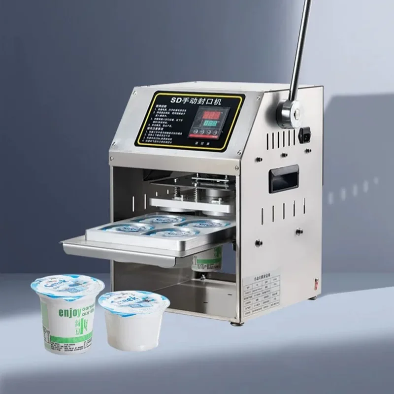 Semi-automatic Manual Cup Sealing Machine, Tabletop Tray Sealer for Plastic Cups Food Containers, Milk Tea Box Sealing Equipment