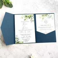 Wedding Invitation Pocket Fold Envelope Navy Blue Matte Paper 250gsm for Birthday Anniversary Sweet 16 Iquinceañera 50pcs