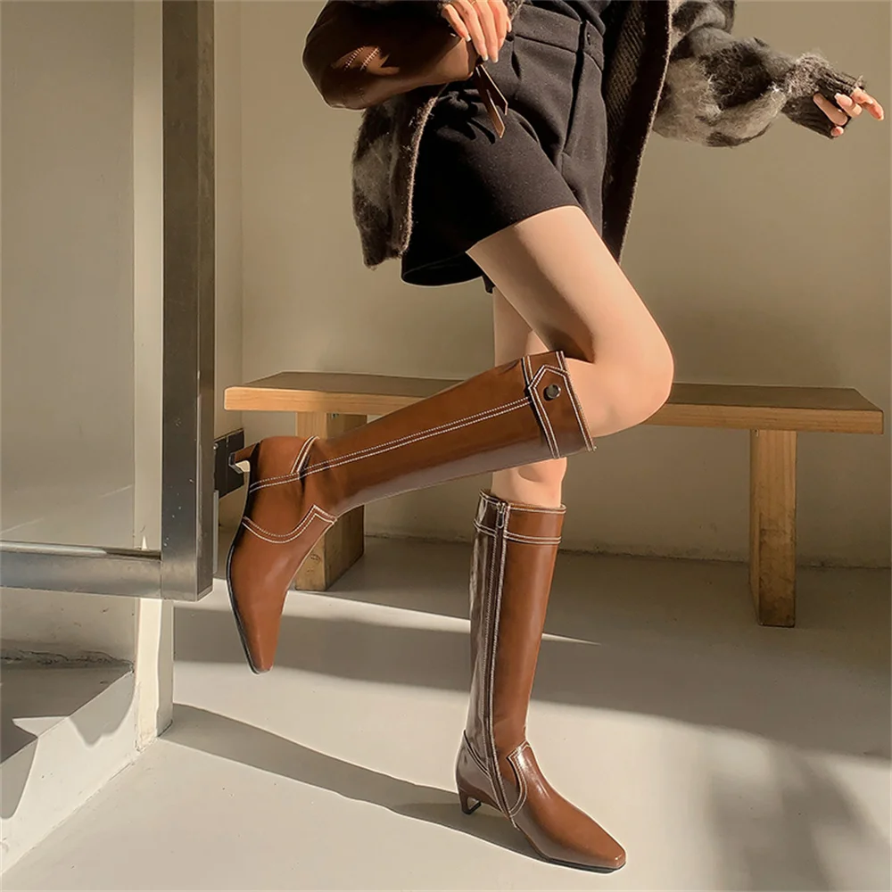 FEDONAS Elegant Women Knee High Boots Geuine Leather Kitten Heels Pointed Toe Party Dance Shoes Woman Long Warm High KnightBoots