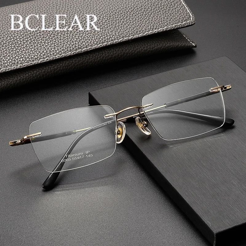 

BCLEAR Fashion Square Rimless Glasses Frame Men Titanium Ultralight Thin Rimless Eyeglass Big Small Face Comfortable Eyewear