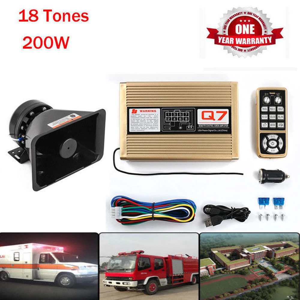 

200W 18 Sound Alarm siren Warning Emergency anti-theft device Loud Police Fire Horn Speaker System Module Remote control