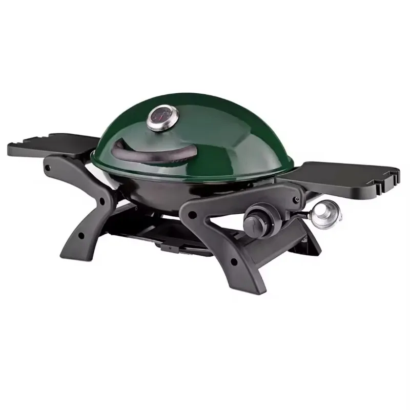 

Portable stainless steel gas grill with cast iron cooking grill & camping outdoor grill removable side table