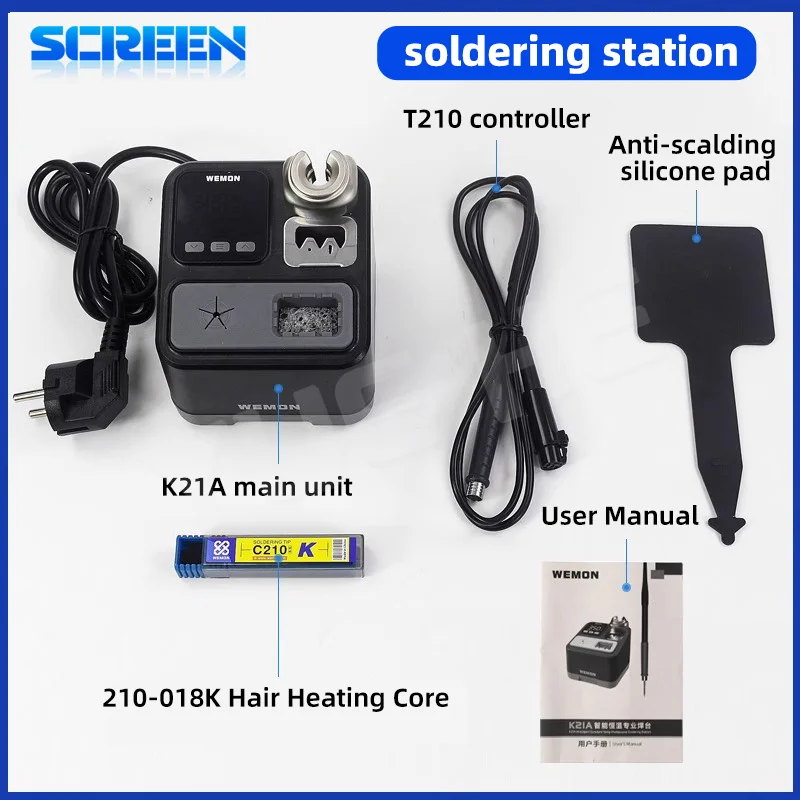 WEMON K21A T210 Intelligent Constant-temperature High-Power Digital Display Soldering Station with C210 Soldering Iron Tips