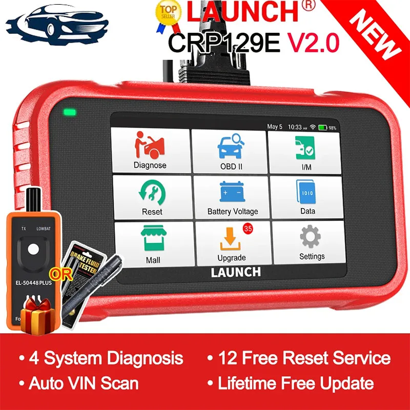 

2024 New LAUNCH X431 CRP129E V2.0 OBD2 Scanner Car Diagnostic Tools ABS SRS ENG AT System Scanner 12 Reset Free Update PK 129i