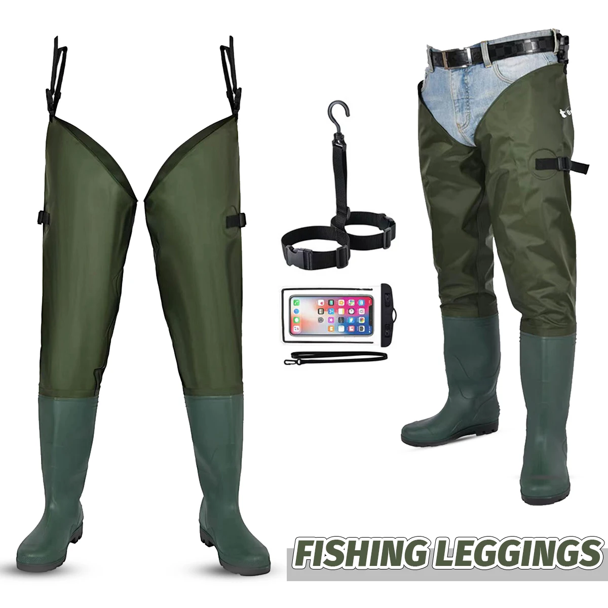 Botas de pesca con gancho, Botas de lluvia de goma, bota de río, cadera subacuática, media impermeable, bota para pescadores de caza