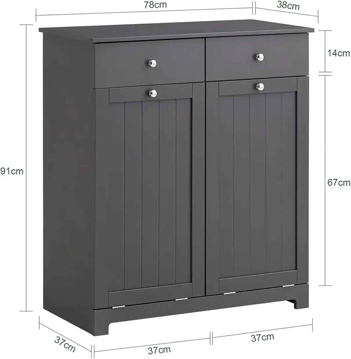 Bathroom Storage Laundry Cabinet with 2 Baskets and 2 Drawers, Tilt-Out Laundry Hamper,Grey