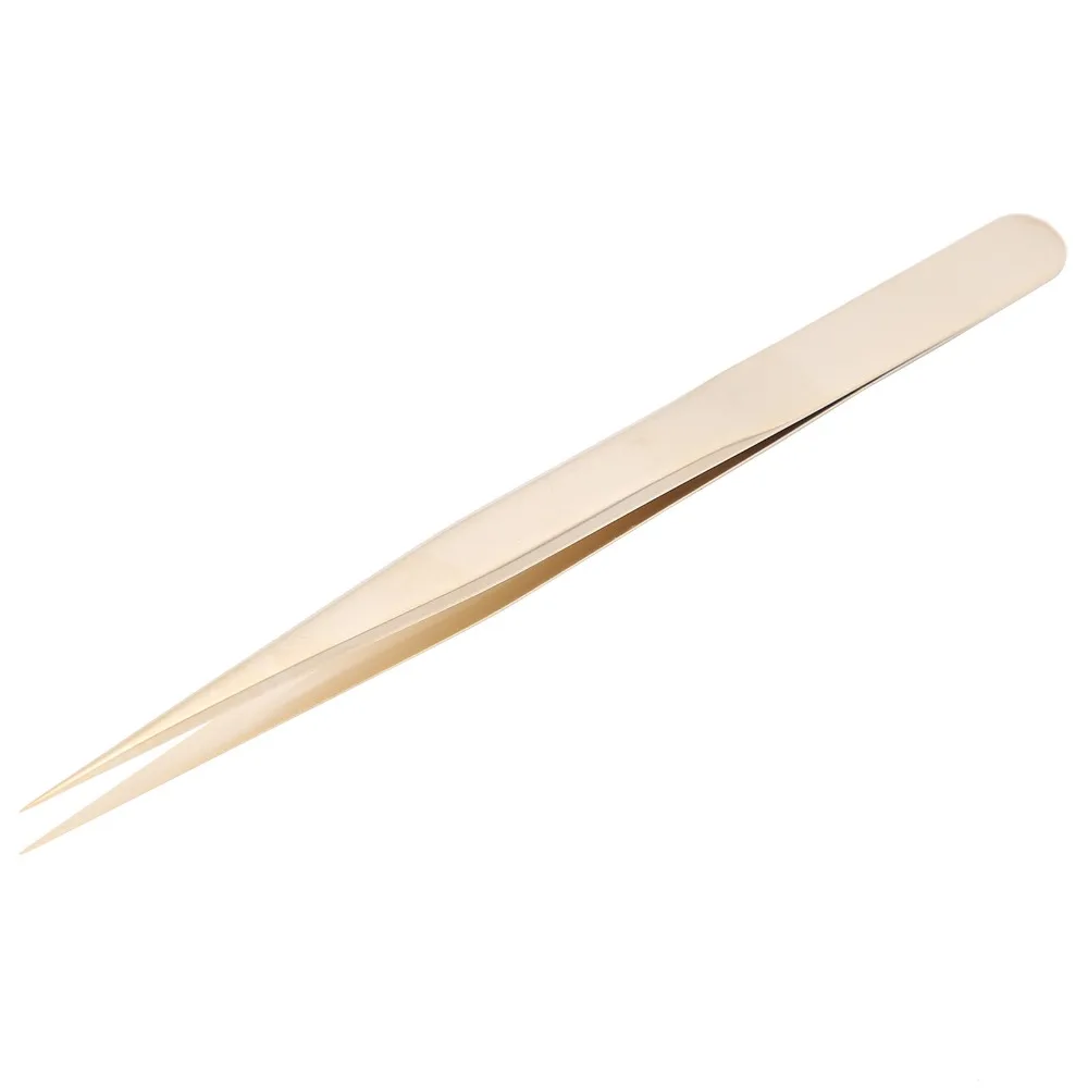 Golden Straight Precision Tweezers Aluminum Alloy Fine Pointed Tips Manicure Precision Tweezers