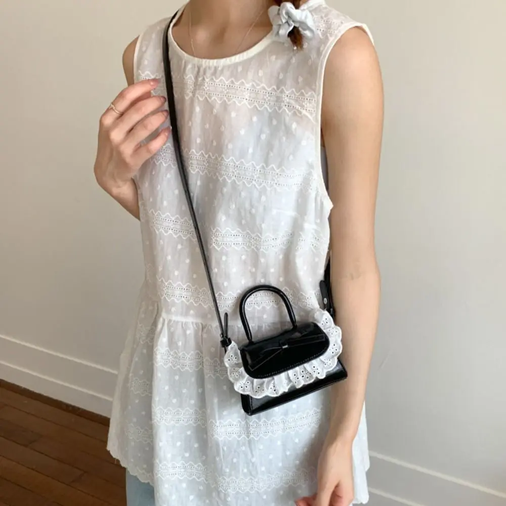

Korean Style Women's High-end Texture Mini Square Bag Summer New Leather Crossbody Bag Bow Lace Handbag Lipstick Coin Purse