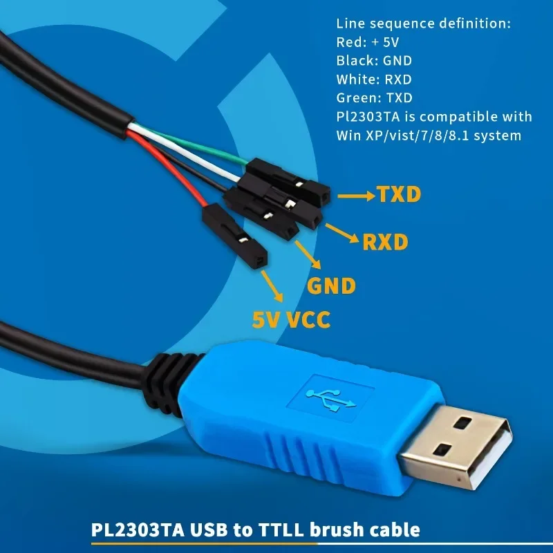 3 uds PL2303TA Cable de descarga USB a TTL Rs232 Cable serie Cable de consola de depuración Compatible con Win XP/VISTA/7/8/8,1 para Arduino