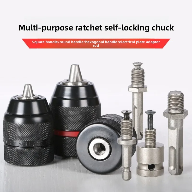 Ratchet Drill Chuck Set, 0.8-10mm / 1.5-13mm Keyless Chuck with SDS+ / Hex / Square Shank Adapter