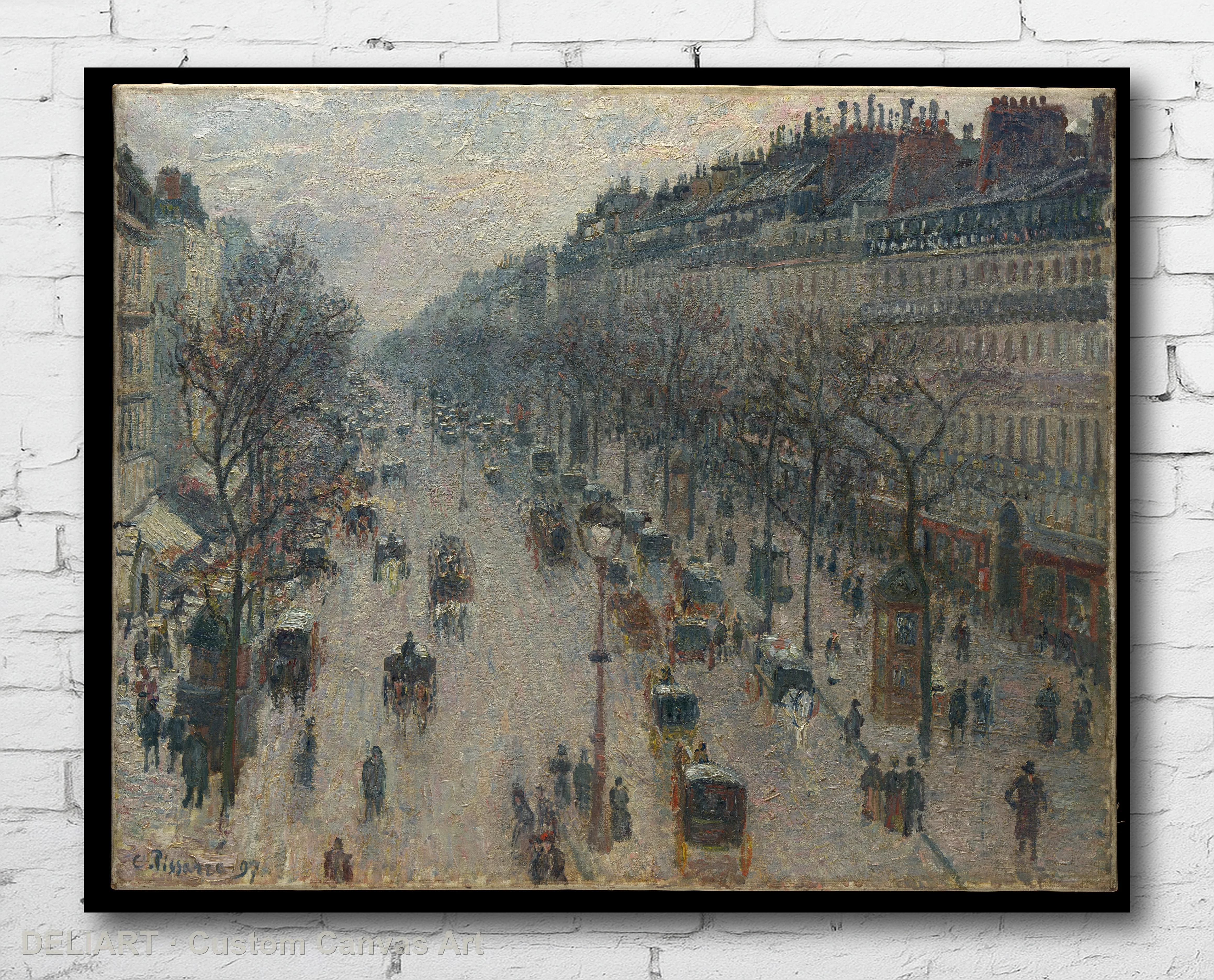 

The Boulevard Montmartre on a Winter Morning by Camille Pissarro - Impressionist Fine Canvas Wall Art Poster Print Decor