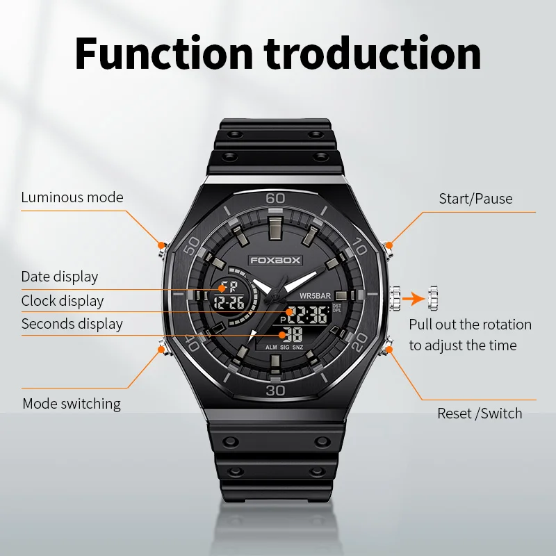 FOXBOX Top Brand Digital Watches For Man Original Silicone Strap Man’s Watch Waterproof Luminous Calendar Relogio Masculino 2024