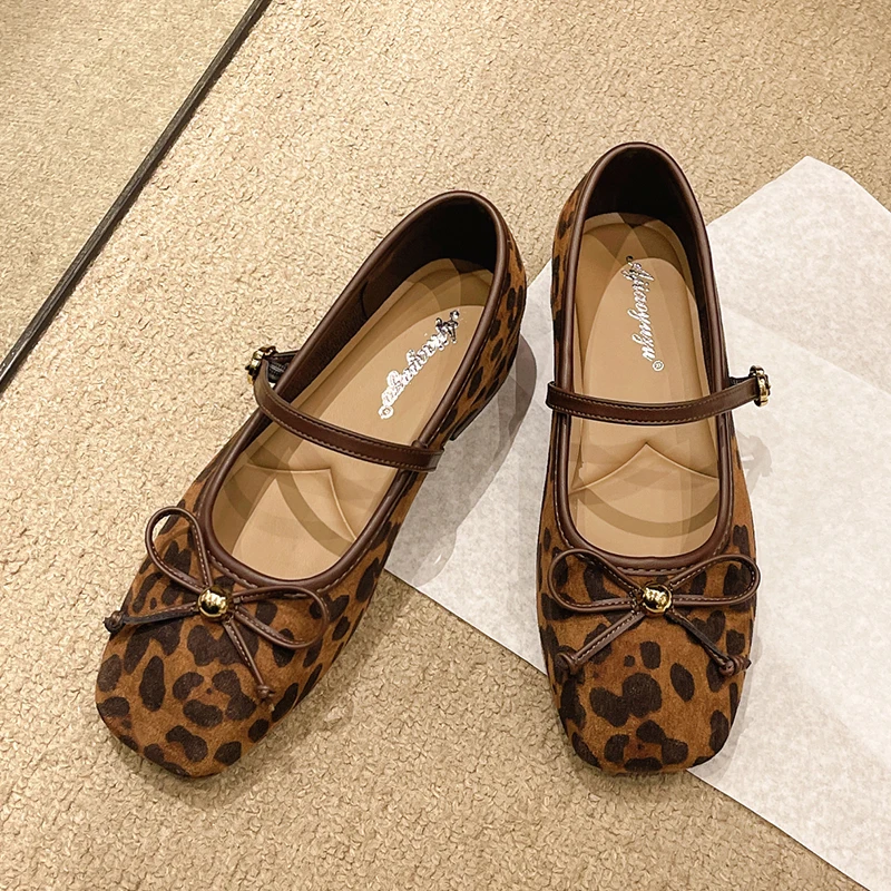 Zapatos Mary Jane De leopardo para Mujer, Zapatos elegantes De tacón con lazo para Mujer, Zapatos informales poco profundos De Lolita, Zapatos gruesos para Mujer 2026