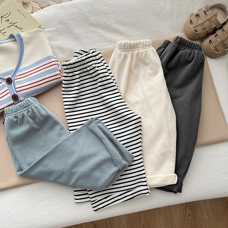 Spring And Autumn Newborn Baby Girls And Boys Trousers Cotton Simple Travel Solid Elastic Waist Korean Fashion Soft Casual